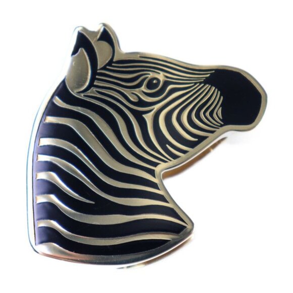 Hermes Square Ring 90 Scarf Ring Metal Gold Black Zebra
